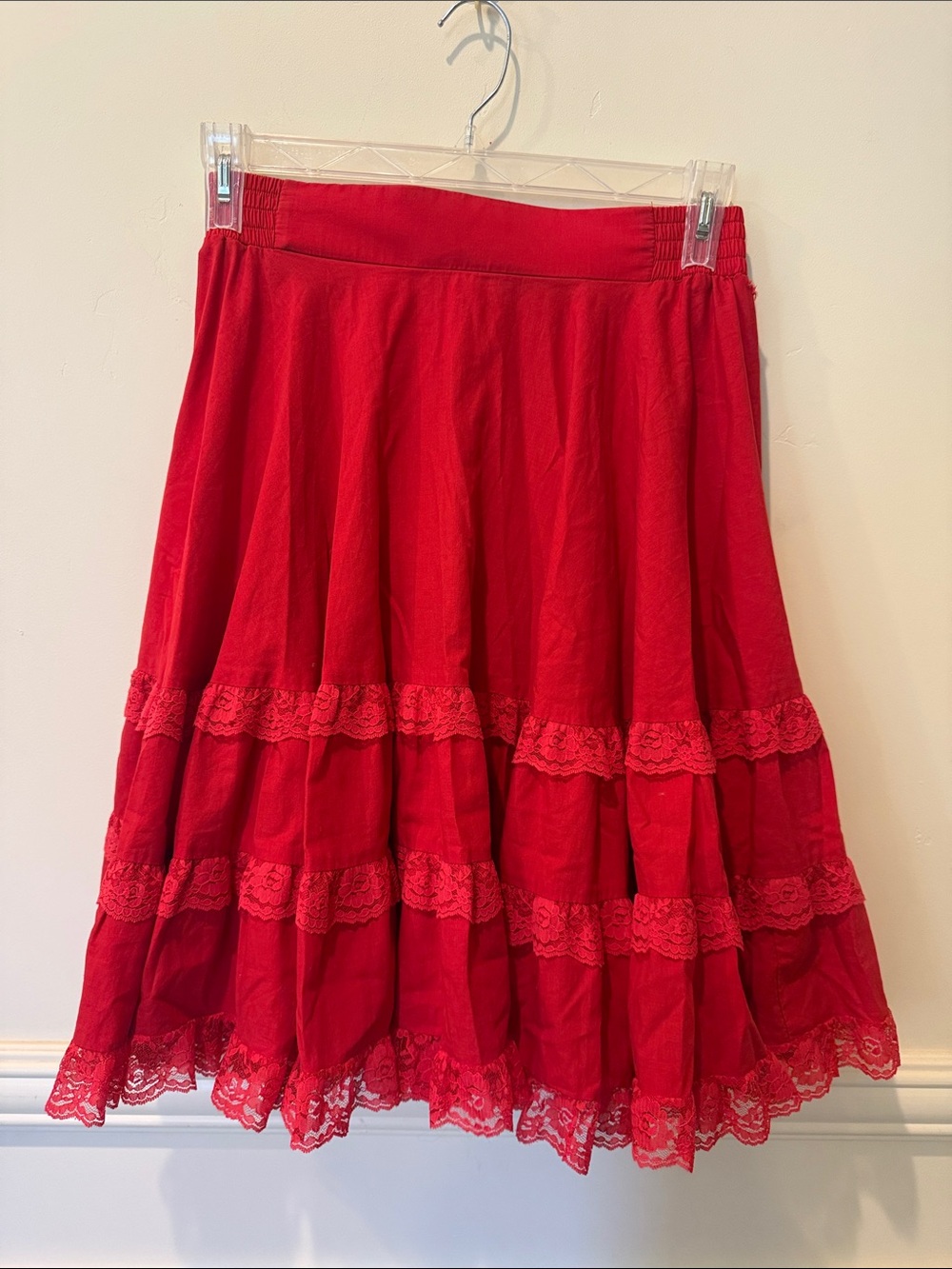 Square Up Fashions Red Lace Full Twirl Skirt Western Spanish Dancer Cindy Lauper